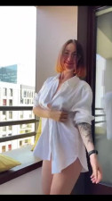 Public Balcony Fuck with Phat Ass Redhead Model with Glasses