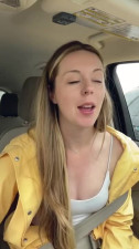 Slim Blonde Tries To Keep Calm While Sitting In the Car With a Lovense Lush In Her Cunt But In Vain