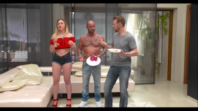 Horny bitch being punished by three big cocks