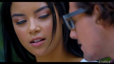 Latina falling in love with a nerd and having erotic sex on the sofa