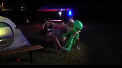 Two slutty hikers met aliens and fucked with one of them