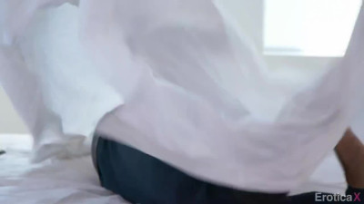 Playful and Erotic FFM Threesome sex on white sheets