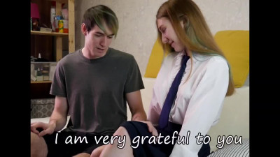 Playful student rewards her mate for helping her with sex