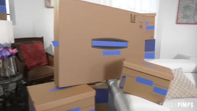 Black man hired a petite girl to move boxes and fucks her