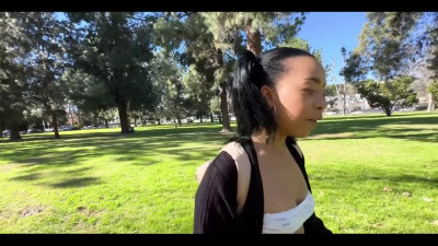 Ebony student with pierced belly button pleasures white inches in her free time