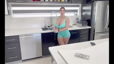 Latina wife with massive honkers engages in kitchen quickie