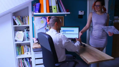 Redhead comes to interview and fucks till Orgasm