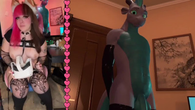 Plump E-Girl plays a furry VR game with an integrated sex machine