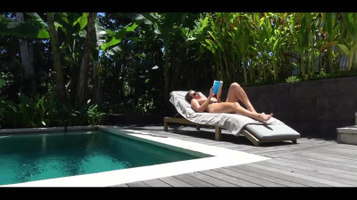 Poolside chill goes sexual when a guy with fat cock arrives