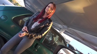 German teen sucks stranger's dick and gets her pussy fucked from behind
