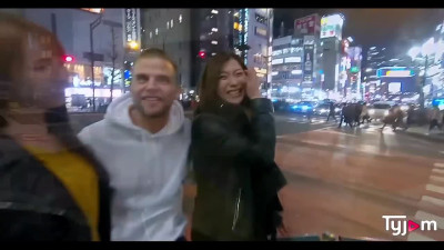 White guy picked two Japanese teens in stockings and fucked them both