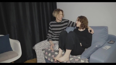 Russian teen couple having casual sex on the couch