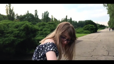 Nerdy teen in glasses Anally fucked by a stranger and facialized