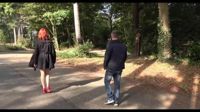 Redhead slut double penetrated by two dominant strangers
