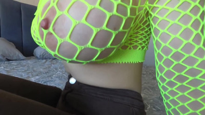 Guy fucks GF's throat and puts huge dong between her tits