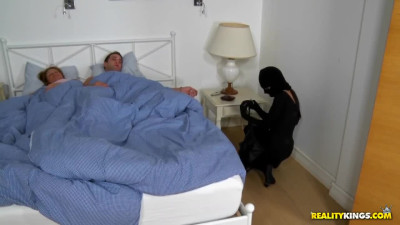 Masked female intruder Sasha Rose caught and punished with big cock