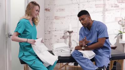 Masseuse Kyler Quinn tries to suck colleague's BBC for the 1st time