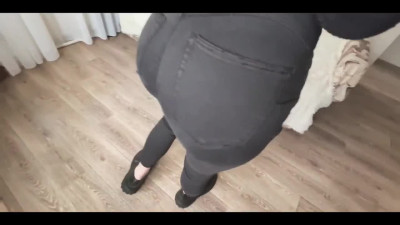 Fit 18yo shows ass in sexy jeans and fucks with big-dicked friend