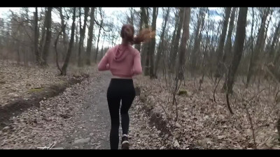 Teen in leggings assfucked by stranger in forest after jogging