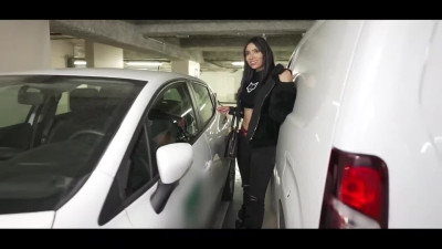 Two black jocks with huge cocks fuck Columbian bitch in a parking lot