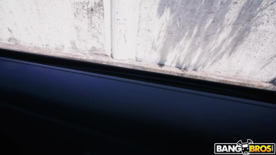 Nerdy teen swallows stranger's dick and shakes her ass in the Van