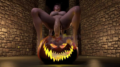 Shemale Pumpkin King rides dildo till orgasm - Solo