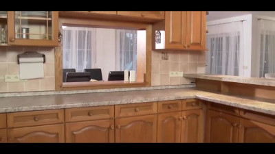 Nathaly Heaven fucks a dude in the kitchen and cums from his huge cock!