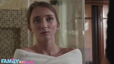 Young stepdaughter encounters father in shower and squirts on his cock
