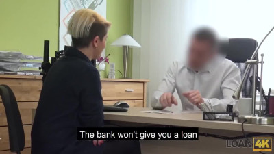 Superb blondie gets her steaming pussy fucked by Loan Officer