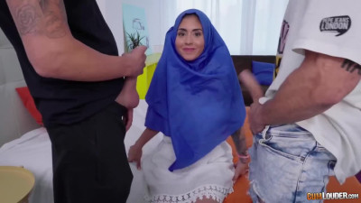 Cheating Muslim Babe enjoys 2 Latin Cocks