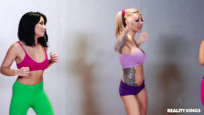 3 milfs fuck their aerobics trainer