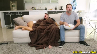 Hot milf cheating on her husband with her stepson right behind his back