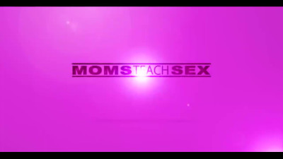 Young stepson's face buried in mother's huge boobs