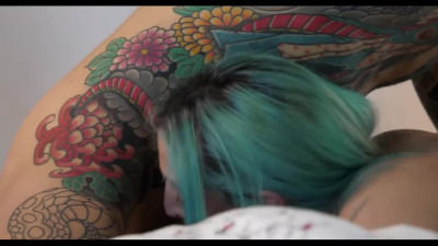 Inked Jock owns Curvy Spanish Slut with Green Hair