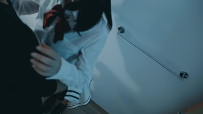 Masked Japanese schoolgirl sucks in POV and gets Cum on her breast
