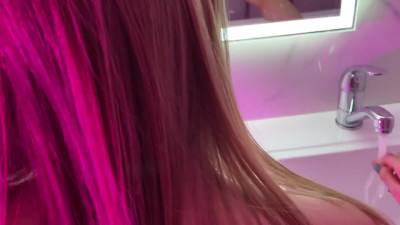 Filthy teen sex in erotic neon bathroom with dirty talks