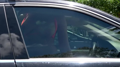 Busty girl in bikini sucks in the car and fucks with old stud at his home