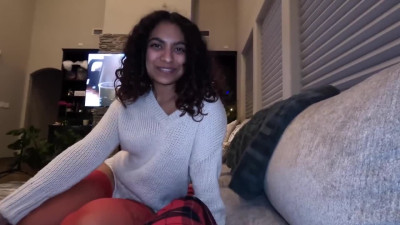 Christmas Eve Creampies in Ebony Santa girl in red lingerie