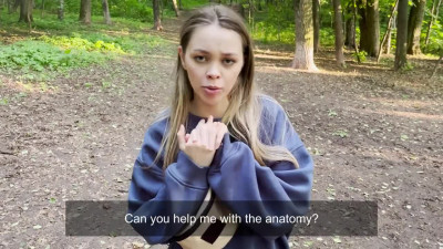 Freshman babe fucks an older guy for a help with anatomy