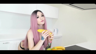 Beautiful amateur with pink hair loves when guy fuck her on kitchen island