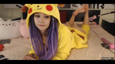Pikachu babe handles fucking machine on webcam - anal solo