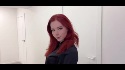 Stunning ginger vixen amazes with her curves riding stick