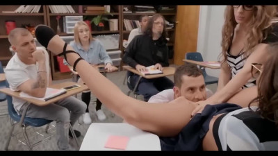 Student fucks two bitches in front of whole class of Voyeurists
