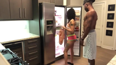 Horny black guy fucks his latina girlfriend right in the kitchen