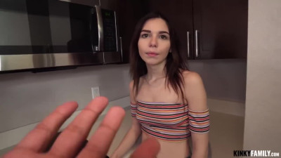 Pale step sis Lexus Love sucks all sperm out of her brother's beefy dong - POV
