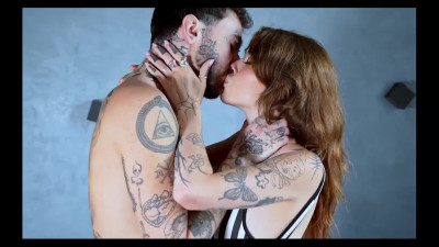 The ink couple of amateurs has much of passion in their home sex with cumshot on pussy