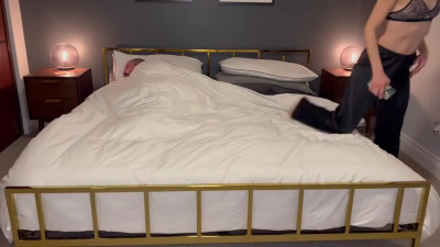 Hot wife is fucking with her lover in bed while her hubby is asleep