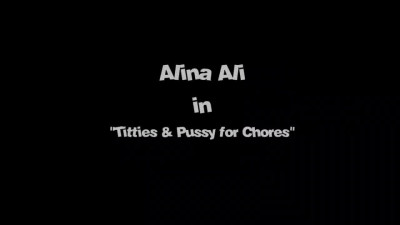 Curly ebony Alina Ali serves step bro's white boner in the laundry room