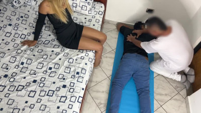 The guy didn't even care the masseur fucking his Latina wife