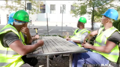 Blonde lass in lingerie shared with BBC on a construction site